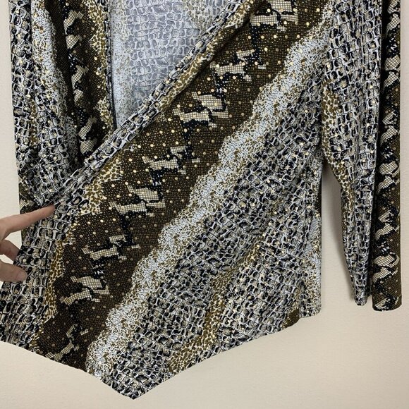 All Hours Womens XXL Cardigan Open Black Gold Stretch Knit Slinky Mobwife Edgy - Picture 7 of 14